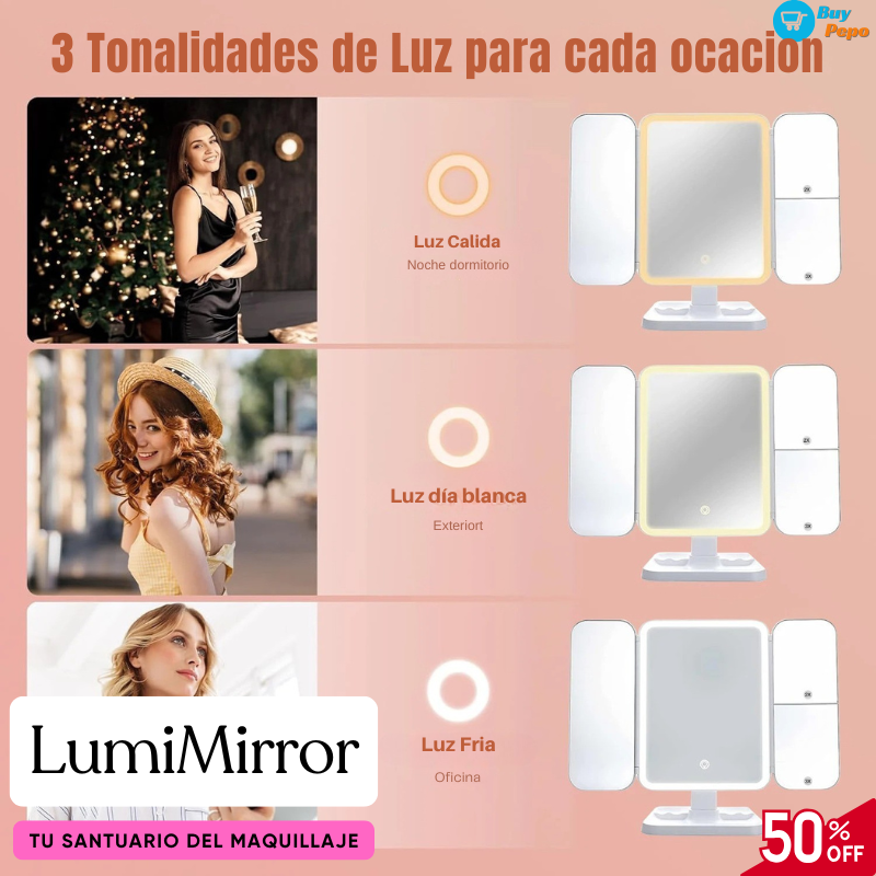 LumiMirror ✨ - Triple Espejo LED Para Maquillaje 💄🌟 MDay