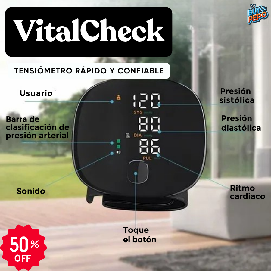 VitalCheck™ ⚡ - Tensiómetro rápido y confiable 💙