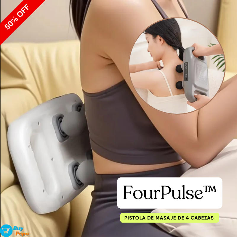 FourPulse™ - 💆♀️ Pistola de Masaje de 4 Cabezas 🔋✨