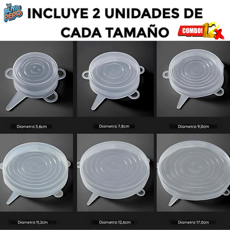 🚨COMBO 12UN🚨 – Tapas Elásticas Reutilizables 🥣♻️