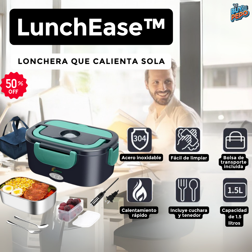 LunchEase™ - Lonchera de acero que calienta sola ⚡