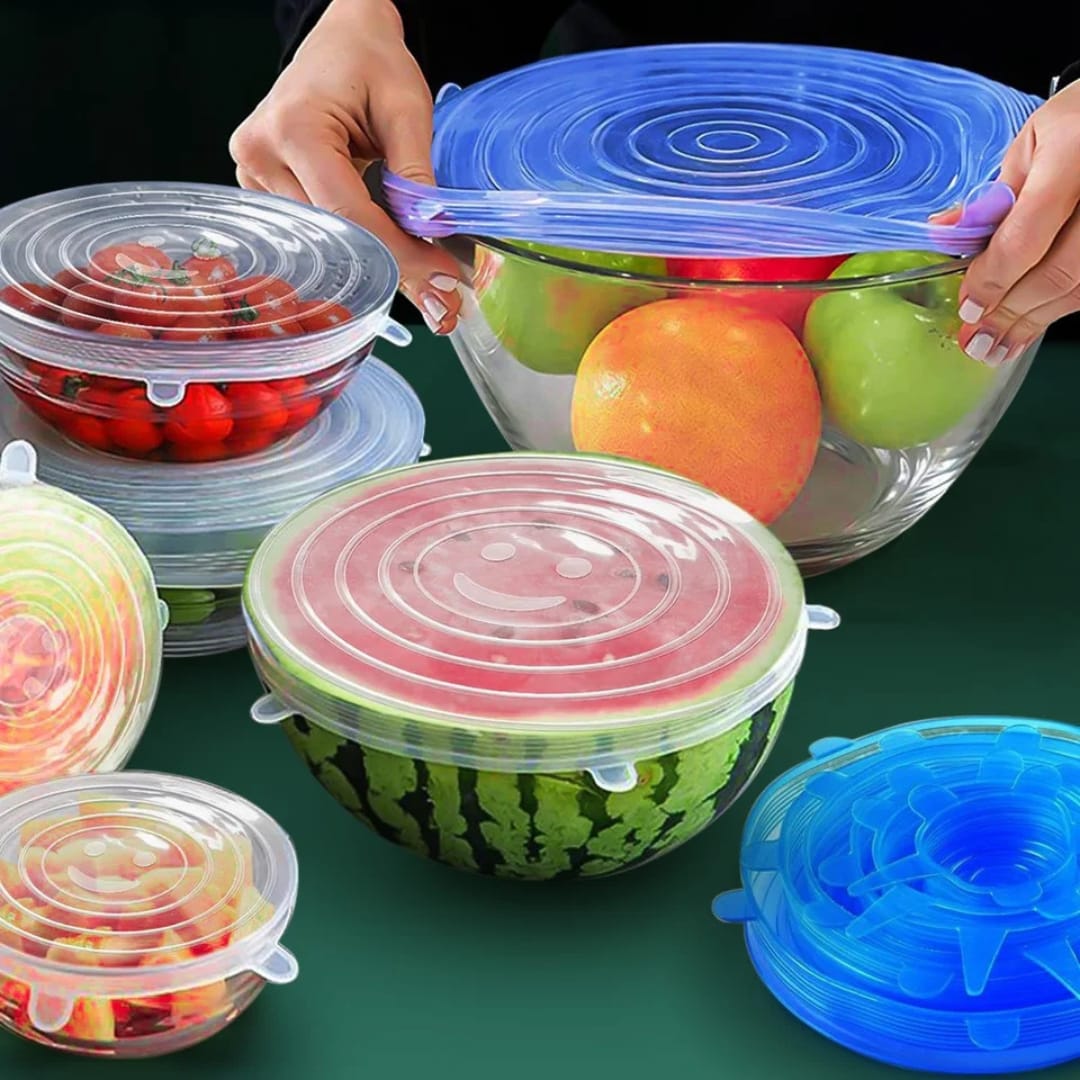 Set de 6 tapas de silicona ajustables para alimentos