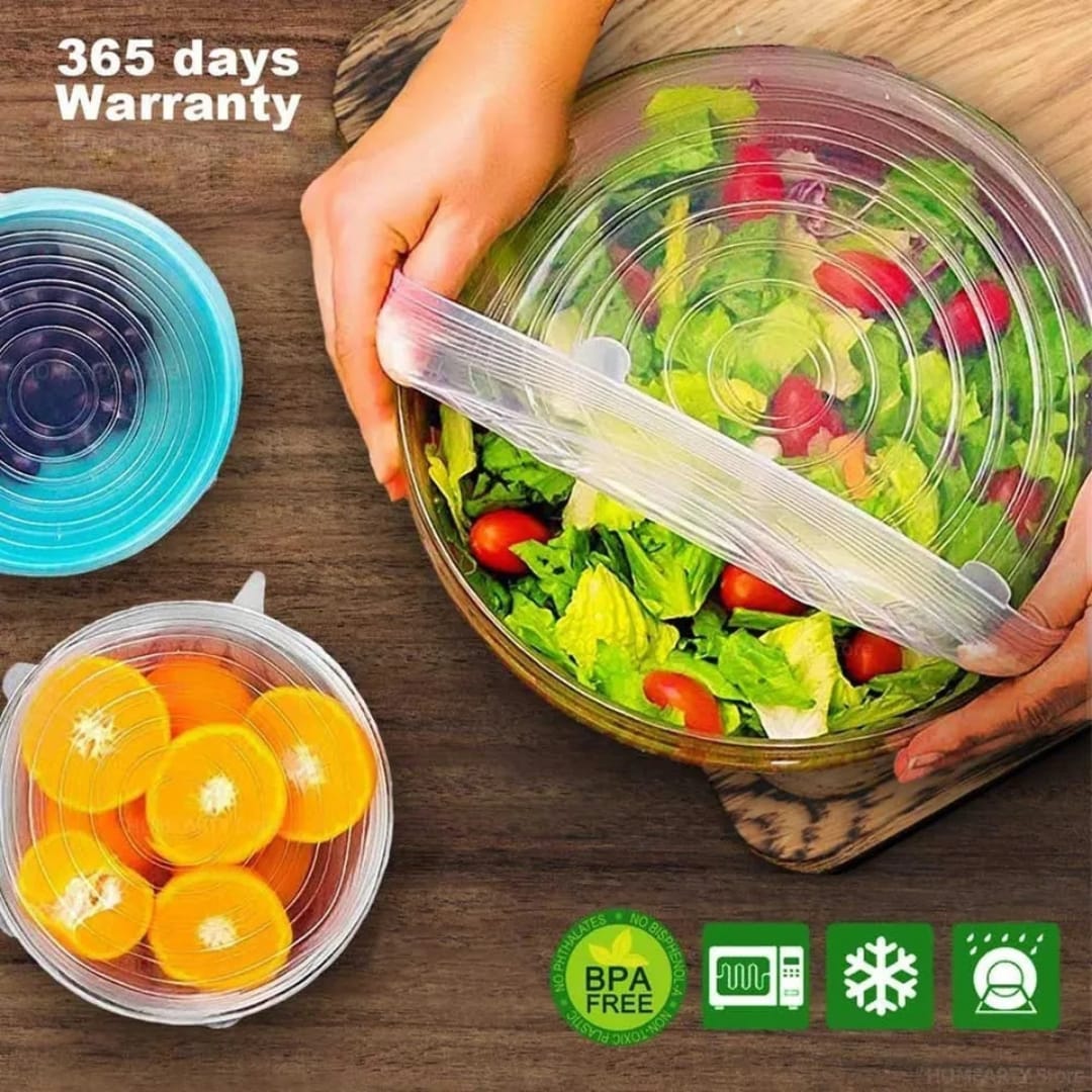 Set de 6 tapas de silicona ajustables para alimentos