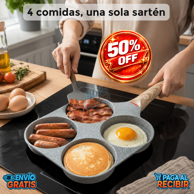 QuadChef™ 🍳 - Sartén 4 espacios 🔥