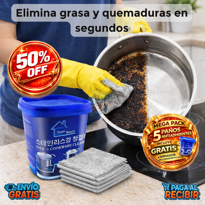 CleanForge™ 🧽 - Combo 5 paños + 1 crema limpieza profunda 🍳