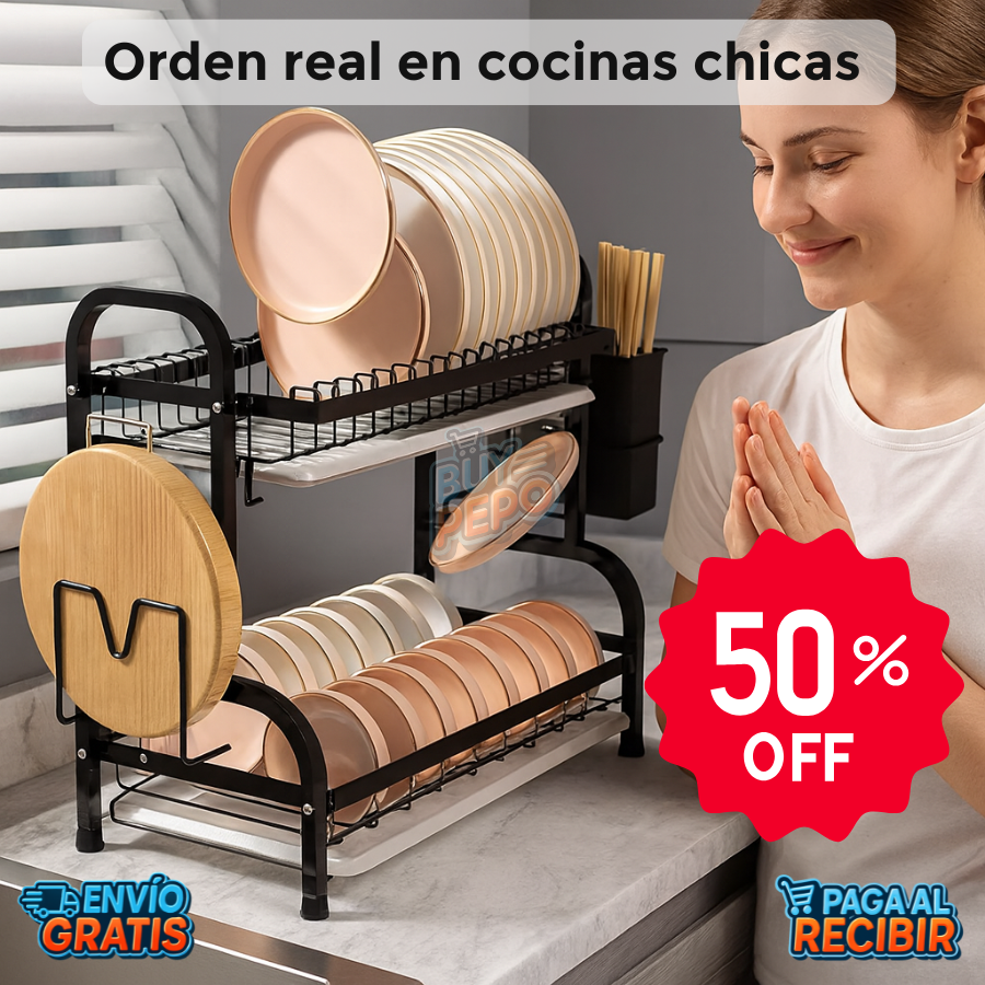 DrainStack™ 🍽️ - Escurridor compacto doble nivel 💧