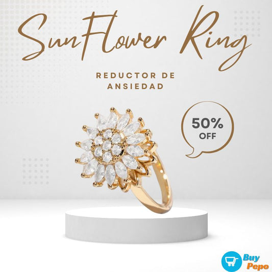 🌻💍 Anillo Girasol Giratorio 🔄 - FACTOR REDUCTOR DE ANSIEDAD® 🧘‍♀️✨