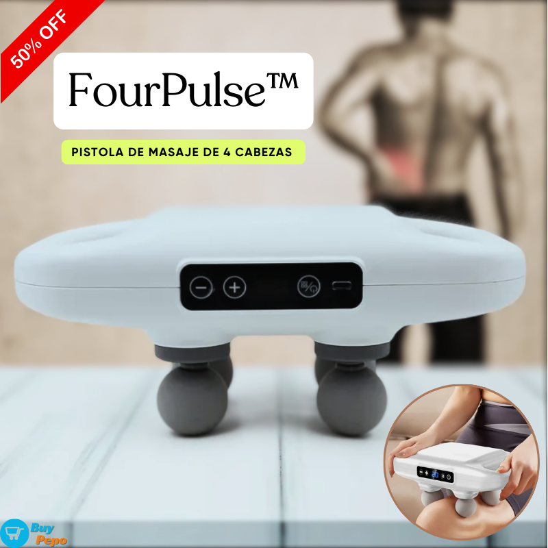FourPulse™ - 💆‍♀️ Pistola de Masaje de 4 Cabezas 🔋✨