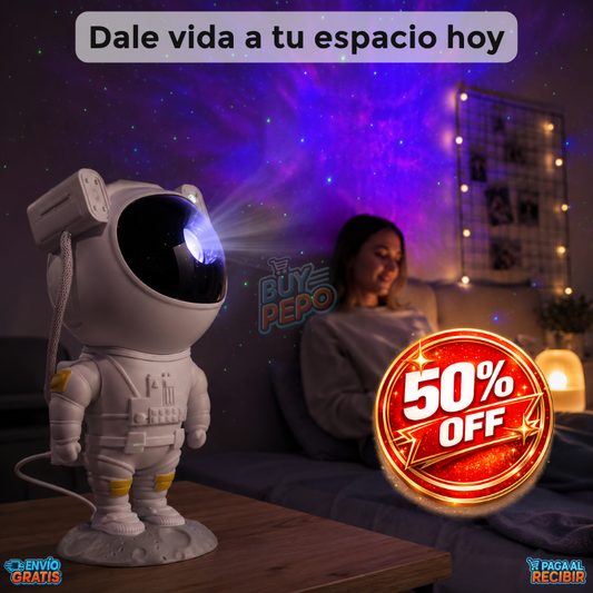 AstroGlow™ 🧑‍🚀 - Lámpara astronauta proyector galaxia 🌌