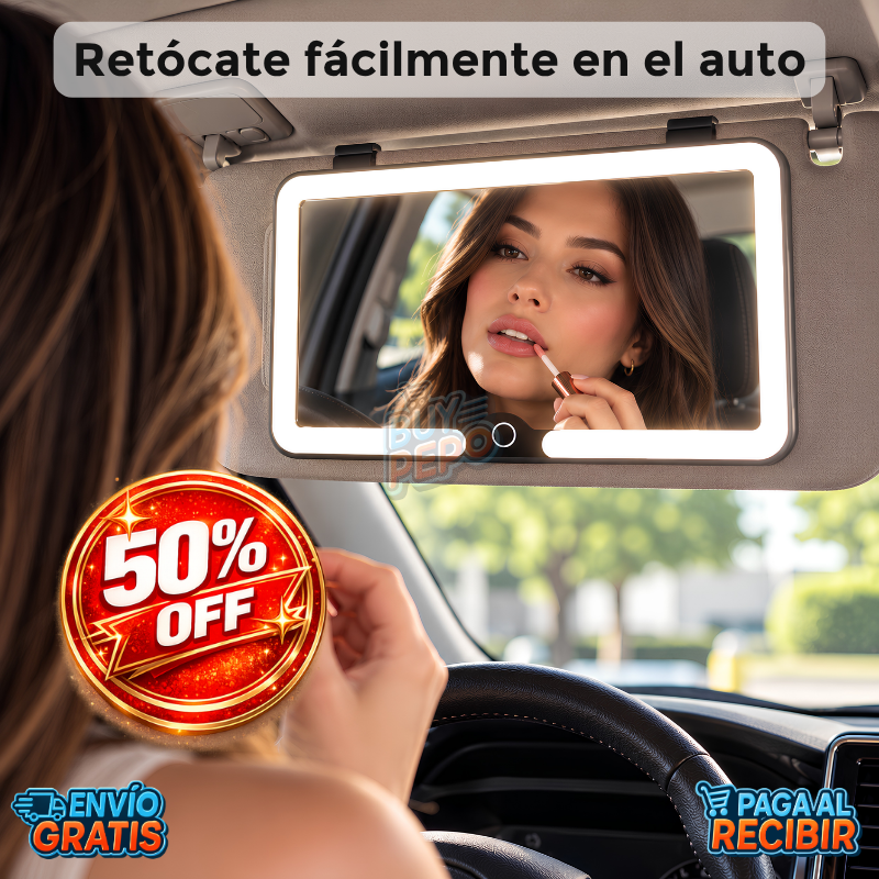 GlamDrive™ 💄 - Espejo LED para auto 🚗