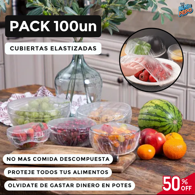 🚨MEGA PACK 100 Unidades 🚨 - Cubiertas Elastizadas para Alimentos 🍎🥗