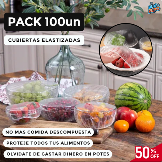 🚨MEGA PACK 100 Unidades 🚨 - Cubiertas Elastizadas para Alimentos 🍎🥗