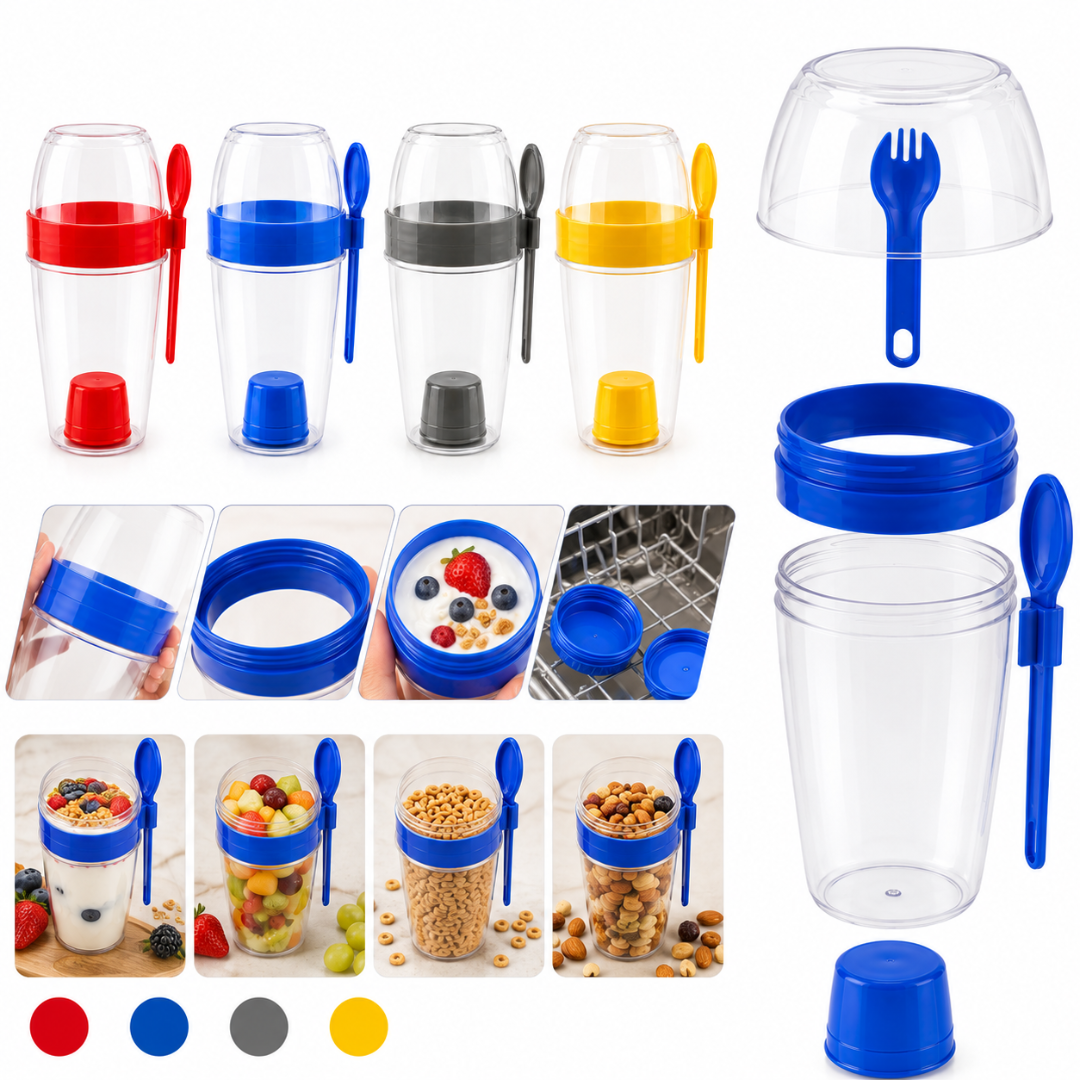 Vaso para ensalada con tapa y cubierto