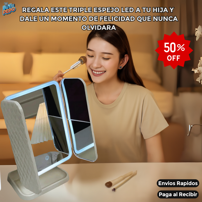 LumiMirror 3Pro ✨ - Triple Espejo LED Para Maquillaje 👧🩷