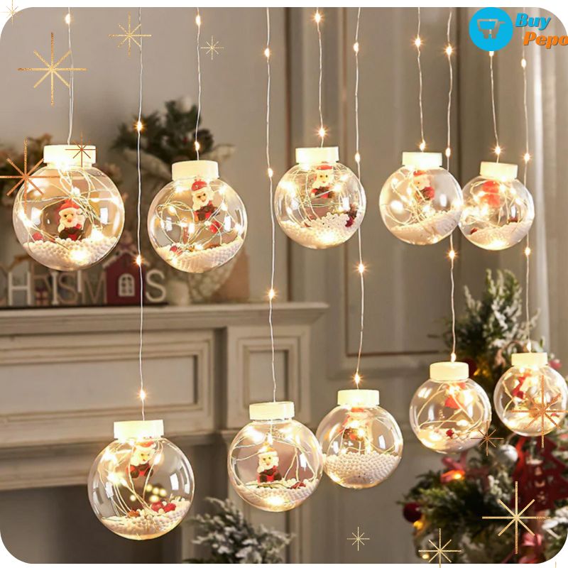 🎄✨ Guirnalda Cortina LED ✨💡 - 10 Esferas Navideñas 🎅
