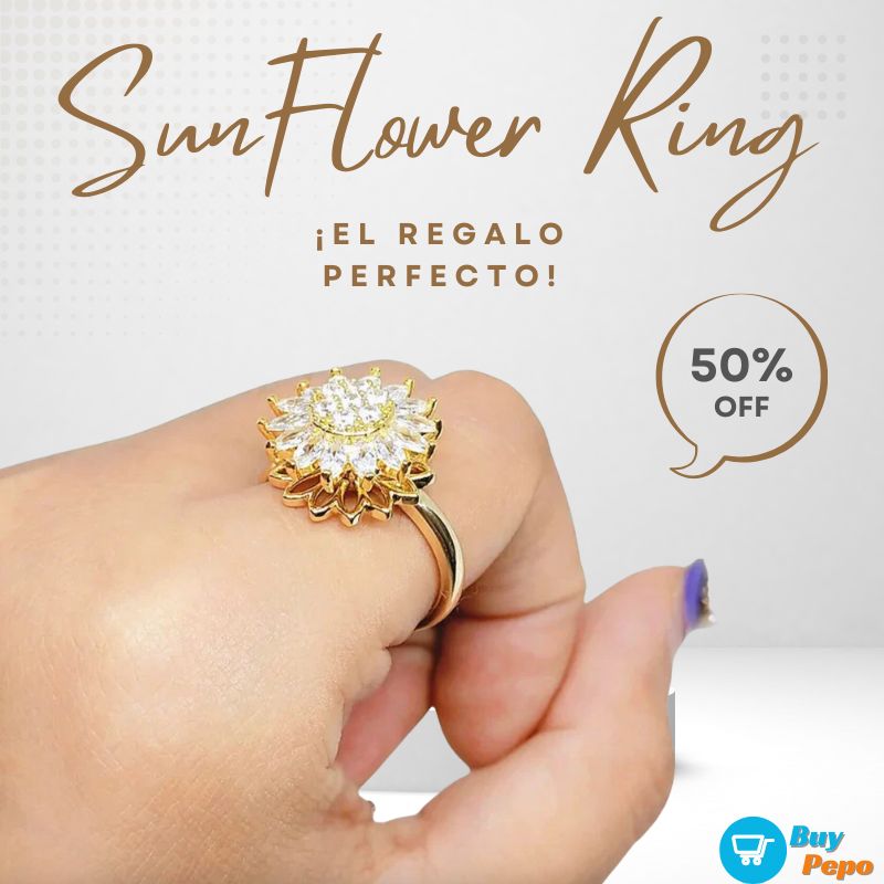 🌻💍 Anillo Girasol Giratorio 🔄 - FACTOR REDUCTOR DE ANSIEDAD® 🧘‍♀️✨