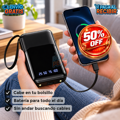PowerPocket™ 🔋 - Batería portátil con cables ⚡