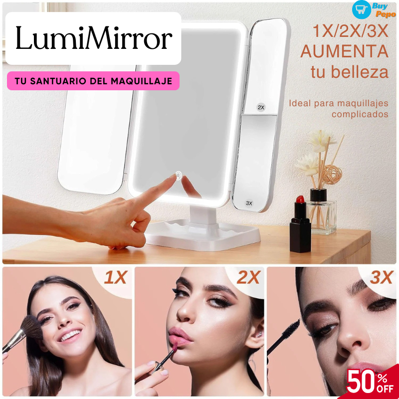 LumiMirror ✨ - Triple Espejo LED Para Maquillaje 💄🌟 MDay