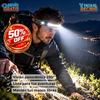 UltraView™ 💡 - Linterna frontal 230° 🔦