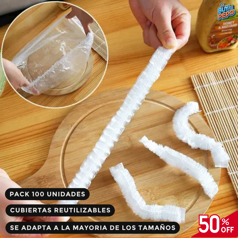 🚨MEGA PACK 100 Unidades 🚨 - Cubiertas Elastizadas para Alimentos 🍎🥗