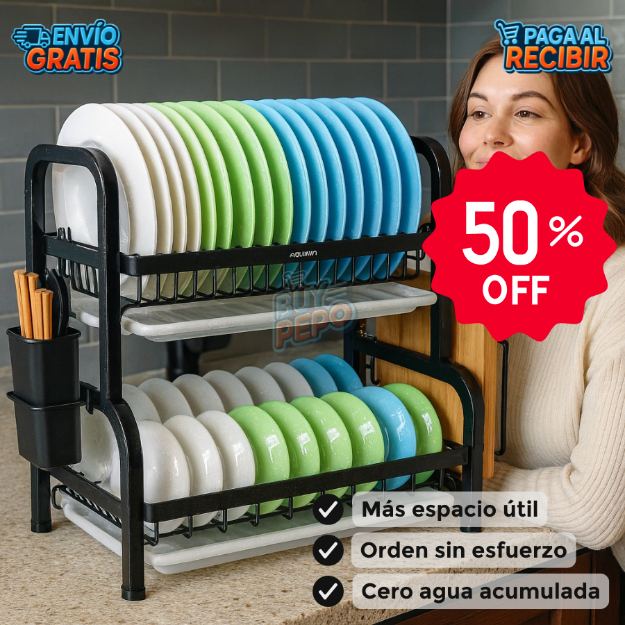 DrainStack™ 🍽️ - Escurridor compacto doble nivel 💧