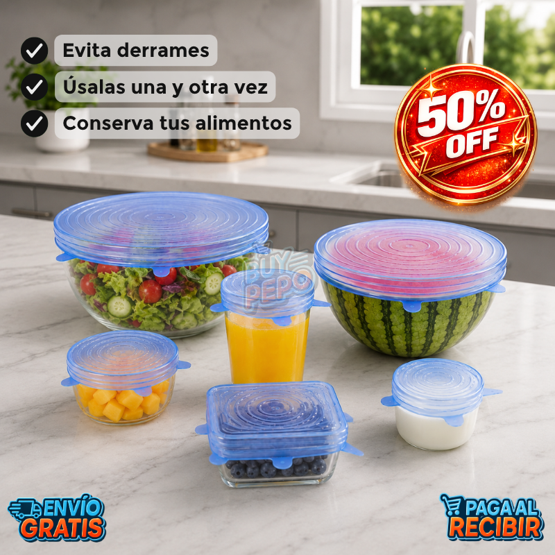 FlexiCover™ 🥑 - Set 6 tapas reutilizables 🍽️