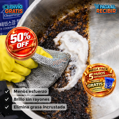 CleanForge™ 🧽 - Combo 5 paños + 1 crema limpieza profunda 🍳