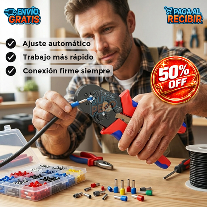 CrimpForce™ ⚡ Kit Crimpeadora + 1200 Terminales de Distintas Medidas 🔧