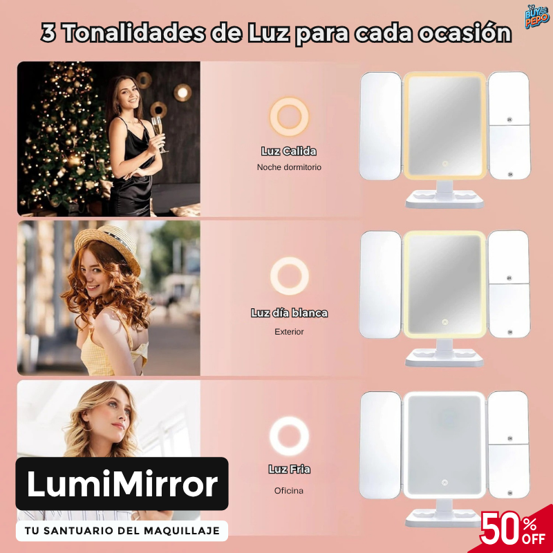 LumiMirror 3Pro ✨ - Triple Espejo LED Para Maquillaje 👧🩷