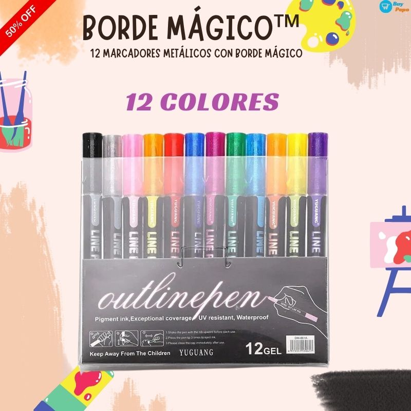 🎨✨ BordeMágico™ – 12 Marcadores Metálicos con Borde Mágico 🖊️🌟