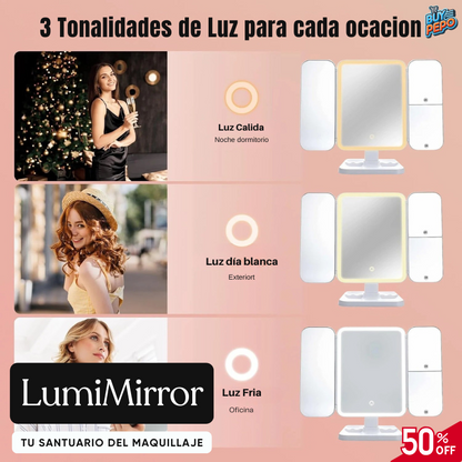 LumiMirror ✨ - Triple Espejo LED Para Maquillaje 💄🌟 RP