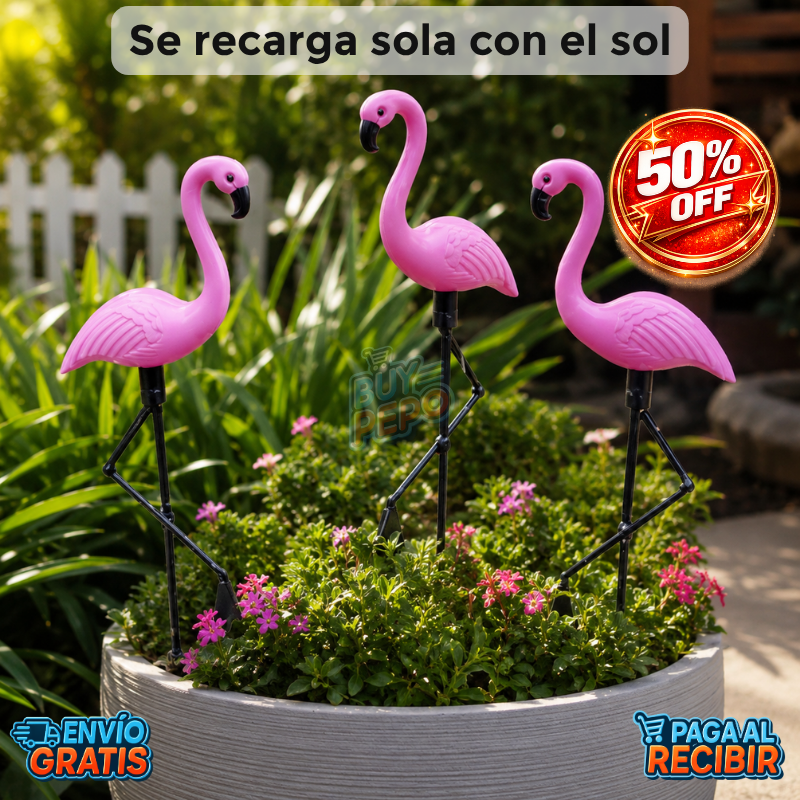 FlamingoGlow™ 🦩 - Pack 3 Lámpara solar LED de flamenco ☀️