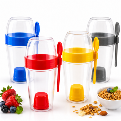Vaso para ensalada con tapa y cubierto