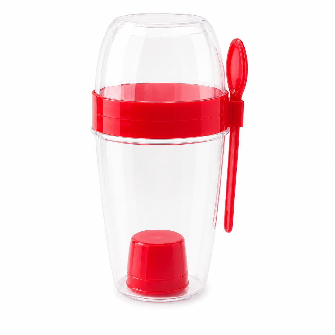 Vaso para ensalada con tapa y cubierto