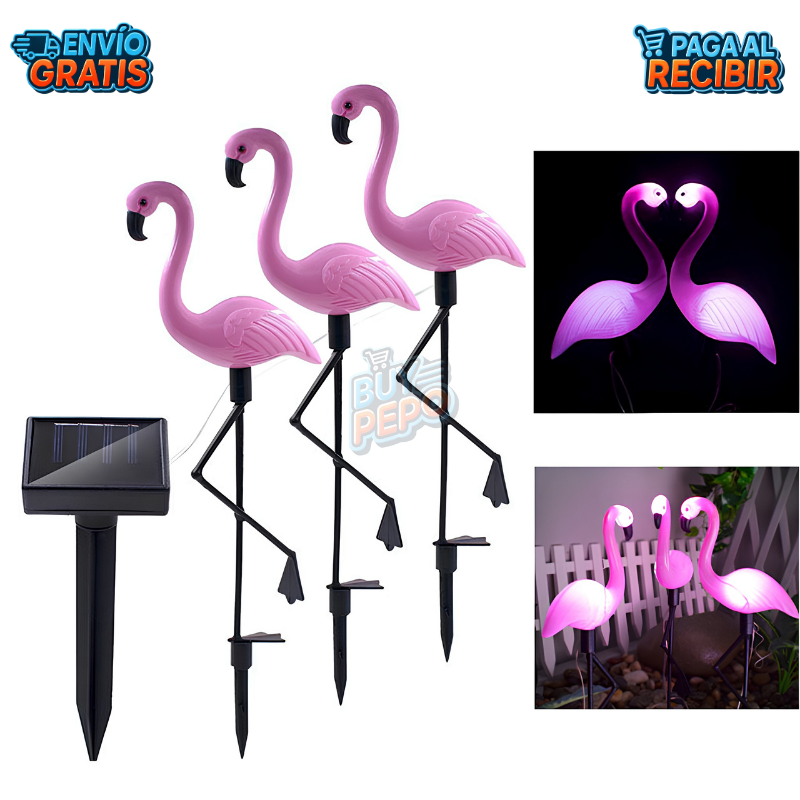 FlamingoGlow™ 🦩 - Pack 3 Lámpara solar LED de flamenco ☀️