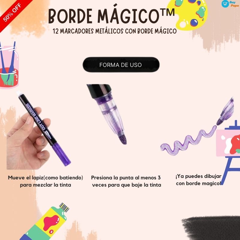 🎨✨ BordeMágico™ – 12 Marcadores Metálicos con Borde Mágico 🖊️🌟