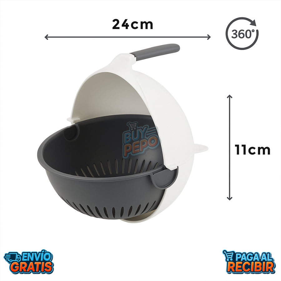 SpinBowl™ 🥗 - Rallador Colador Giratorio 360° ⚡