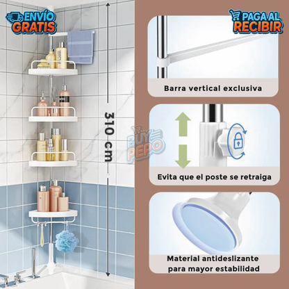 AquaTower™ 🚿 - Organizador esquinero ajustable 🧴