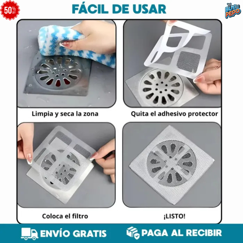 🚨 MEGA PACK 10 un 🚨 – Malla Filtro Autoadhesiva para Desagüe 🛁
