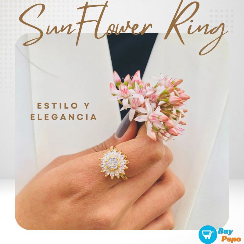 🌻💍 Anillo Girasol Giratorio 🔄 - FACTOR REDUCTOR DE ANSIEDAD® 🧘‍♀️✨