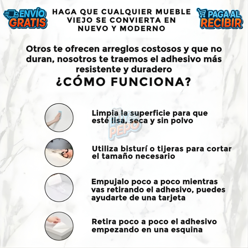 MarmoFlex™ 🏡 - Rollo vinil 10mt 🧱
