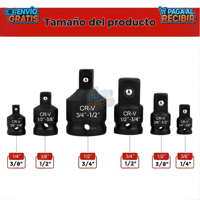 ImpactPro™ ⚡ - Kit de 6 Adaptadores Para Dados - Grado Impacto 🔩