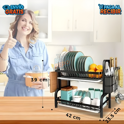 DrainStack™ 🍽️ - Escurridor compacto doble nivel 💧