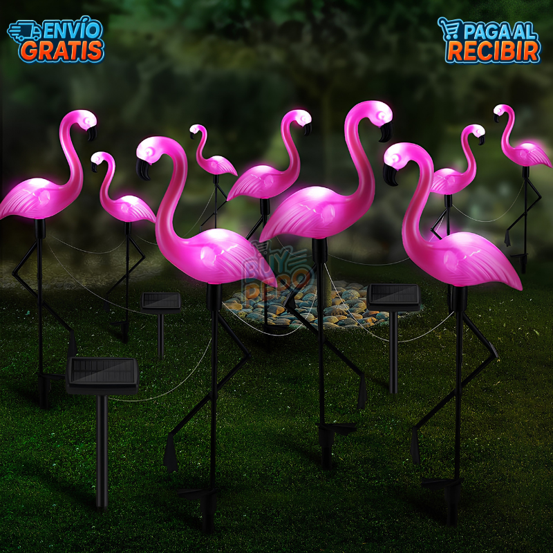 FlamingoGlow™ 🦩 - Pack 3 Lámpara solar LED de flamenco ☀️