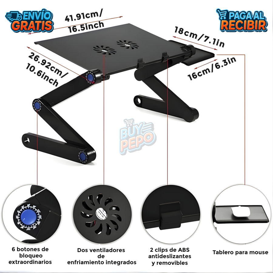 FlexAir™ 🌬️ - Mesa portátil con ventilación ❄️