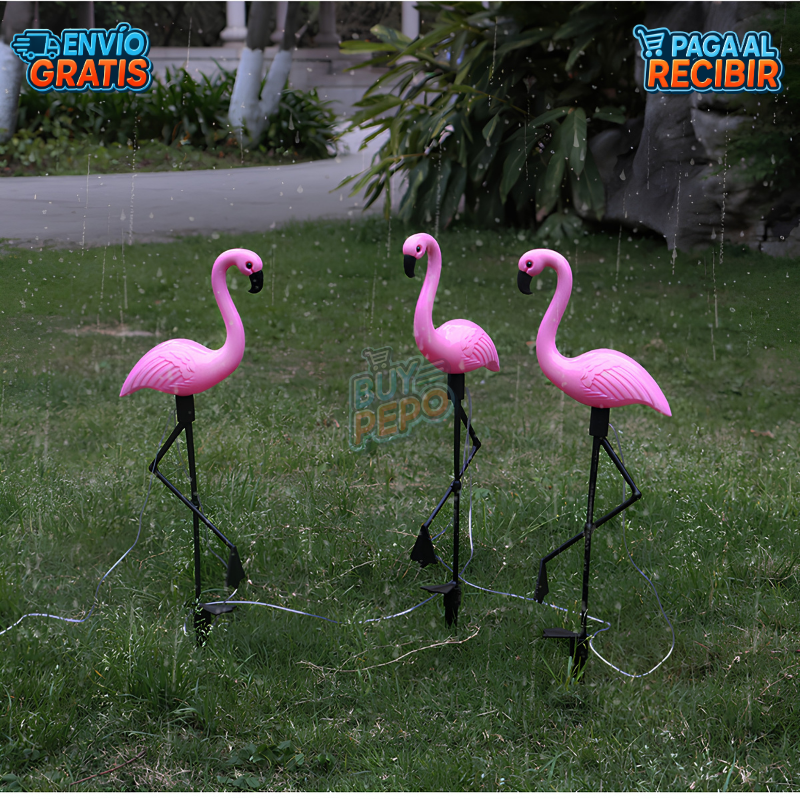 FlamingoGlow™ 🦩 - Pack 3 Lámpara solar LED de flamenco ☀️