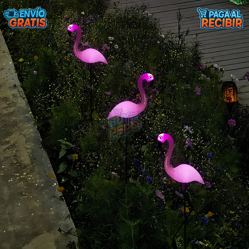 FlamingoGlow™ 🦩 - Pack 3 Lámpara solar LED de flamenco ☀️