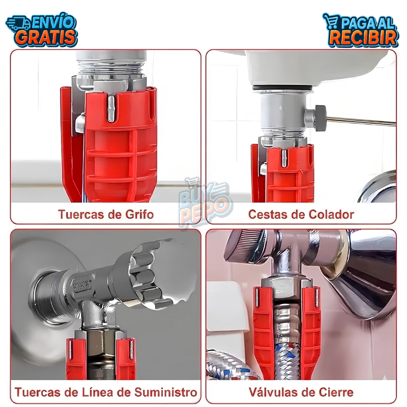 GripSink™ 🛠️ - Llave multifuncional para gasfitería 🚰