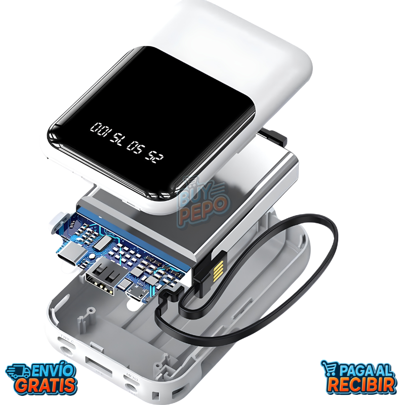 PowerPocket™ 🔋 - Batería portátil con cables ⚡