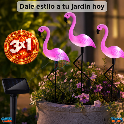 FlamingoGlow™ 🦩 - Pack 3 Lámpara solar LED de flamenco ☀️